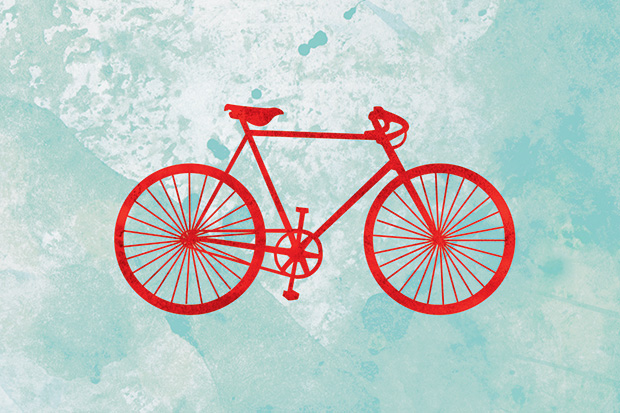Bicycle print - 5 x 7 - modern art, bike art, turquoise, red, bicycle illustration