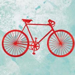 Bicycle print - 5 x 7 - modern art, bike art, turquoise, red, bicycle illustration